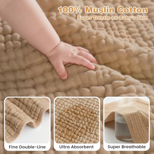 Muslin Hooded Baby Towels 2 Pack, 100% Cotton Baby Bath Towels for Newborn | 6-Layer Muslin Cotton, Ultra Soft & Highly Absorbent, 32x32 Inch, Deep Hood, Newborn to Toddler, Neutral Unisex