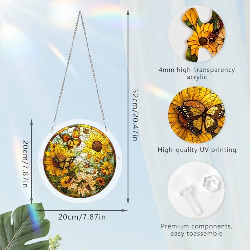 Acrylic Jigsaw Puzzle Suncatcher, Stained Glass Suncatcher Puzzle | Sunflower and Butterfly Sun Catcher Jigsaw Puzzle Window Hanging, Acrylic Puzzles Kit, Mothers Day Birthday Gifts, 7.87 Inch