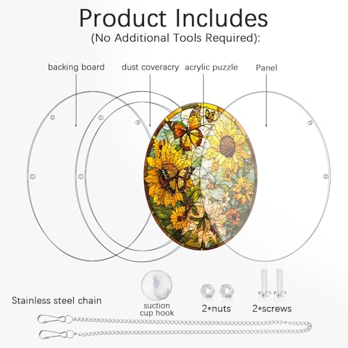 Acrylic Jigsaw Puzzle Suncatcher, Stained Glass Suncatcher Puzzle | Sunflower and Butterfly Sun Catcher Jigsaw Puzzle Window Hanging, Acrylic Puzzles Kit, Mothers Day Birthday Gifts, 7.87 Inch