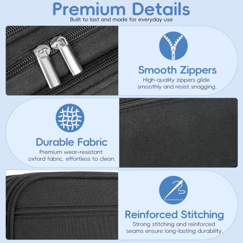 Pencil Case Large Capacity, 3 Compartment Black Big Pen Pouch with Zipper | Durable Stationery Organizer, Portable Marker Pen Bag for Teens, College and High School Students, Adults and Teachers