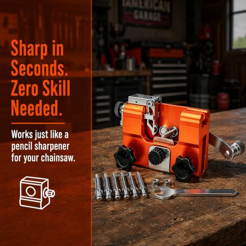 Razorwolf Chainsaw Sharpener, Lightweight Portable Manual Chain Sharpening Tool Includes 7 Grinding Stones, Universal Fit for 4-22 Inch Electric & Gas Chainsaws, Ideal for Garden and Woodworking Tasks