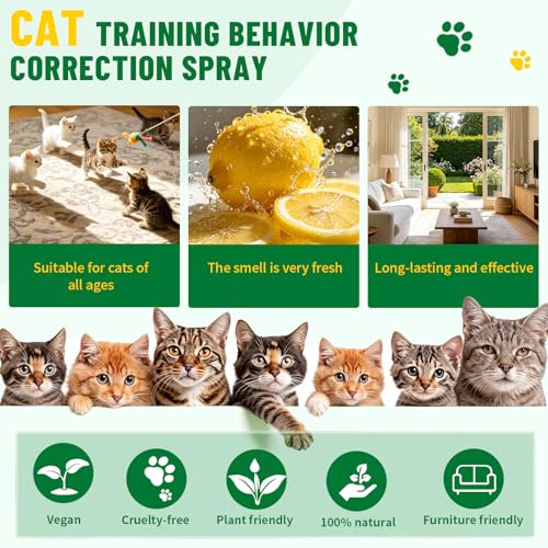 Cat Deterrent & Repellent Spray Anti-Scratch Training Aid, 8OZ 2 Pack | Furniture Protector for Sofa, Bed, Kitchen, Courtyard, Indoor & Outdoor Use, Non-Toxic & Safe for Humans & Pets