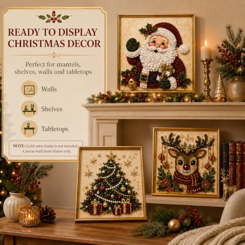 LJSCQF DIY Christmas Pearl Diamond Painting Art Kit with Frame, Home Wall Decor Art Craft Kit, Holiday Christmas Wall Decor, Handmade Home Decoration Gift (Santa Claus, 7.8x7.8in)