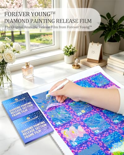 ForeverYoung Reusable Diamond Art Release Film 30 PCS Gradient Rainbow | Non-stick release paper for diamond painting. 10×10cm reusable sheets help section artwork easily and keep workspace clean.