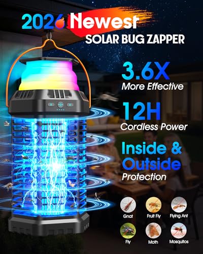 Foldable Solar Bug Zapper Outdoor – Portable 4500V Mosquito Zapper with 12H Battery, USB & Solar Charging, IP66 Waterproof, Ideal for Camping, Patio, Backyard, Indoor & Outdoor Use