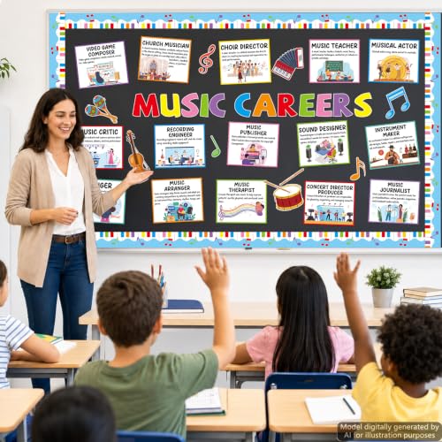 Music Career Bulletin Board Set Inspirational Musical Posters Music Classroom Decorations Musical Notes Paper Cutouts for Back to School Elementary Teacher Chalkboard Wall Door Supplies