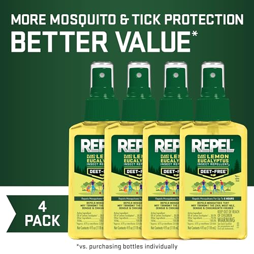 Repel Plant-Based Lemon Eucalyptus Mosquito & Insect Repellent 4 Oz, 4 Pack | Bug Spray Repels Mosquitoes, DEET-Free* Pump Spray, Protects Your Family Up To 6 Hours, Not Sticky or Greasy