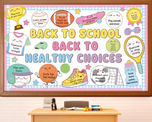 Back to School Health Bulletin Board Set Sports Good Habits Classroom Decoration Motivational Back to Health Choices Paper Cutouts for First Day of School Nurse Office Home Chalkboard Wall Door Decor