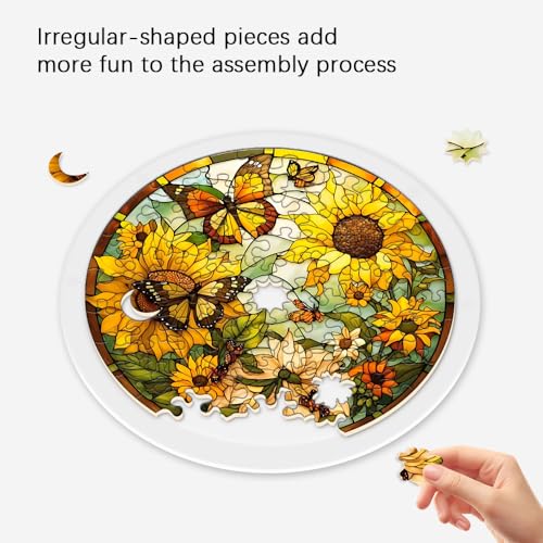 Acrylic Jigsaw Puzzle Suncatcher, Stained Glass Suncatcher Puzzle | Sunflower and Butterfly Sun Catcher Jigsaw Puzzle Window Hanging, Acrylic Puzzles Kit, Mothers Day Birthday Gifts, 7.87 Inch