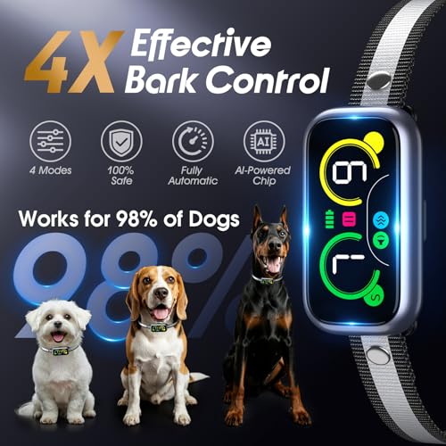 Smart Dog Bark Collar with Advanced Bark Detection, Anti Barking Devices with 4 Adjustable Modes & 7 Sensitivity, Rechargeable Barking Collar for Small Medium Large Dogs, IP67 Waterproof (1, Metalic)