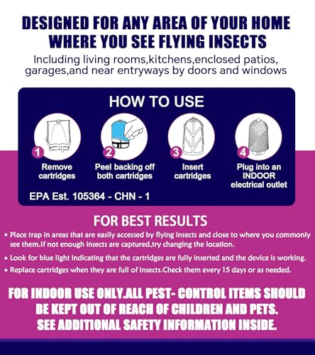 Flying Insect Trap for Indoor Use (2 Starters & 6 Refill Cartridges), UV Light Bug Catcher for Fruit Flies, Gnats & Small Flying Pests, Silent, No-Zap, Mess-Free