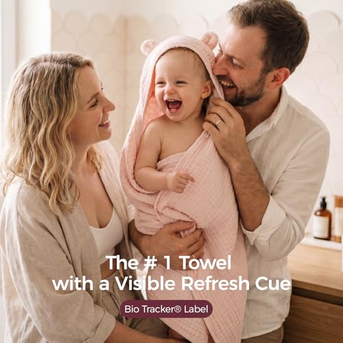 Momcozy 6-Layer Muslin Cotton Baby Towels with Hood, 32x32 Inch, Pink | 6-Layer 100% Cotton Muslin Hooded Baby Towel Set for Newborn, Infant & Toddler, Soft Absorbent Baby Bath Essentials