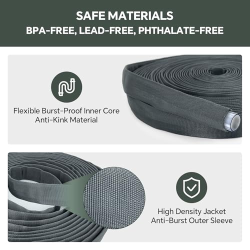 Garden Hose 25ft, Ultra-Light & Flexible Water Hose, Gray | Made of TPU(Not PVC) Hose, Non-Shrinking, Easy to Store, Drinking Water Safe Material, All-weather Use