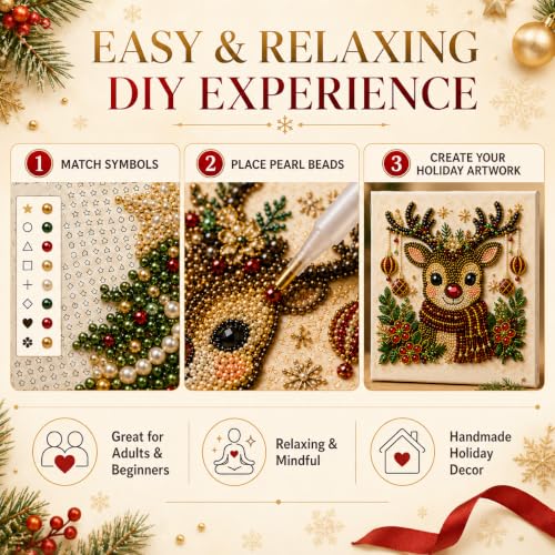 LJSCQF DIY Christmas Pearl Diamond Painting Art Kit with Frame, Home Wall Decor Art Craft Kit, Holiday Christmas Wall Decor, Handmade Home Decoration Gift (Santa Claus, 7.8x7.8in)