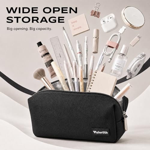 Small Pencil Case Simple Pencil Pouch, Zippered Pen Bag School Supplies for Teens Girls Boys Adults, Black