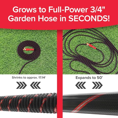 Pocket Hose Ballistic 50 FT Expandable Garden Hose, No-Kink, As Seen on TV | Anti-burst sleeve reinforced with bulletproof fiber, 360° swiveling pocket pivot connector, lightweight compact design