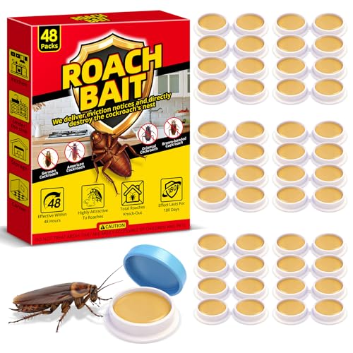 Cockroach Killer Indoor Home - 48 Packs | Roach Elimination Gel Fast-Acting in Kitchen and Home | Kills the Roaches' Nest | Prevents Reinfestation | Safe and Effective
