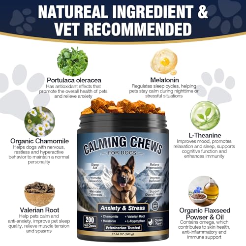 Calming Chews for Dogs 200ct, Dog Calming Chews - Anxiety and Stress Relief Treats Melatonin Bites Sleep Aid for Small/Medium/Large Dogs Calm Dog - Separation, Fireworks, Thunder, Barking - Chicken