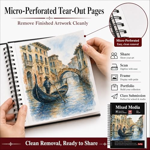 SuFly Mixed Media Sketchbook 9x12, Mixed Media Paper_98lb/160gsm, 60 Sheets | Mixed Media Pad, Thick Drawing Paper Pad, Spiral Sketch Pads for Drawing, Watercolor Paper for Art Class & Painting Supplies
