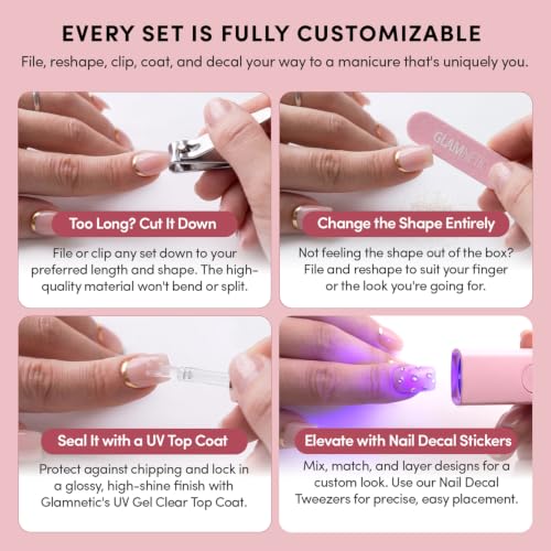 Glamnetic Press On Nails - Short Almond, Glossy Fake Nails 30 Pc Full Kit | Halloween cute ghostly press on nails. Full kit glue-on set. Waterproof, chip-resistant. Up to 2 weeks. 15 sizes, 30 nails