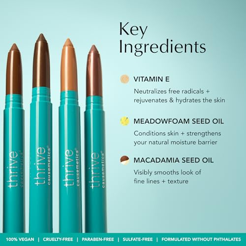 Thrive Causemetics Brilliant Eye Brightener Stick Mauve Taupe Shimmer Shade | Eyeshadow Stick, Waterproof Cream-to-Powder Eye Highlighter, Crease Resistant, Built-In Sharpener, Vegan, Muna Shade