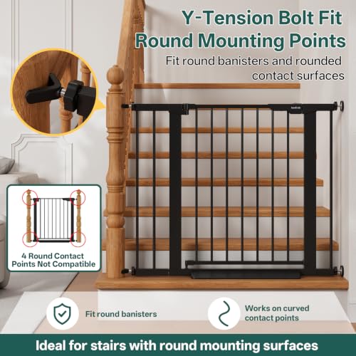 InnoTruth 27-36.6 in Wide Baby Gate for Stairs and Doorways, Black | Indoor Metal Dog Gate for Pets, Auto Close 2 Way Swing Walk Through Door, Double Lock & Y-Bolts, Pressure or Hardware Mount