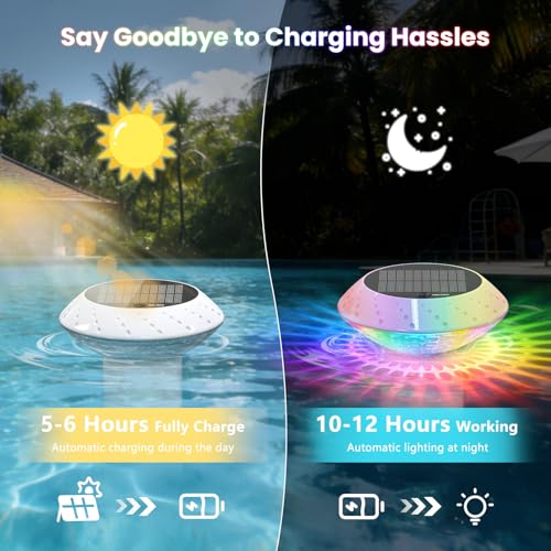 2026 Upgrade Solar Pool Chlorine Floater 3 Inch Tablets(1 Pack), 1800mAh Floating Pool Lights with Remote, 42 Lighting, Timer Function, IP68 Waterproof for Inground/Above Ground Pool, Pool Party, SPA