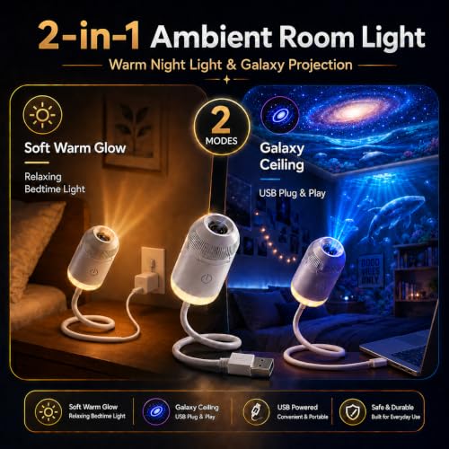 Galaxy Projector Night Light, 2-in-1 Holographic Star 5d Ocean Projector Plug and Play hd Star Smart Ceiling Projectors Lamp 360° Space Starry Sky USB Projection (24 Projection Films)