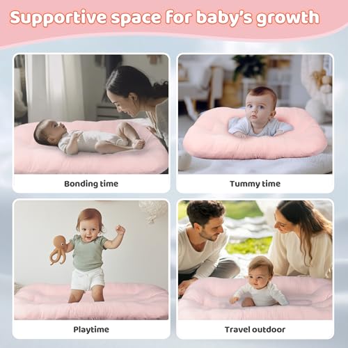 Infant Support Cushion - Organic Soft Cotton Baby Support Cushion for Newborn 0-24 Months, Breathable Portable Pad for Home and Travel, Washable Cover Included, Ideal Baby Essentials Gift, Rose Petal