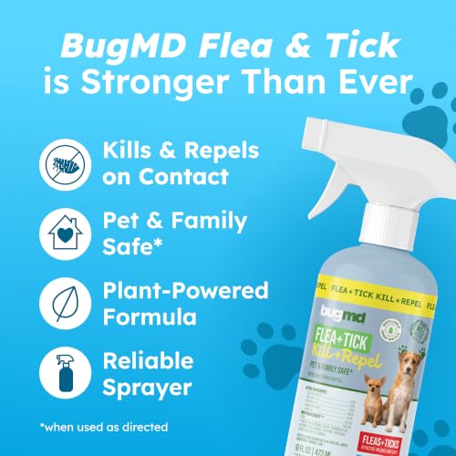 BugMD Flea and Tick Spray for Dogs - Kills & Repels on Contact | Plant-Powered Treatment for Home, Furniture and Carpet - Makes 32 oz | Starter Kit