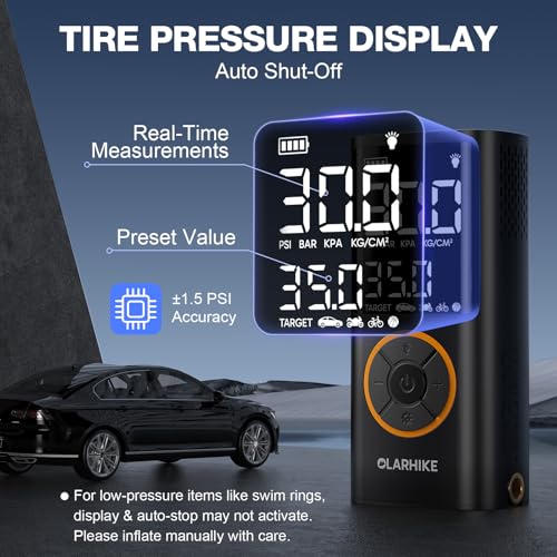 OlarHike Tire Inflator Portable Air Compressor,Cordless Electric Bike Pump | Smart Dual Hose System,Auto Stop Air Pump for Car Tires,Bicycles,Motorcycles with LED Light & Digital Pressure Gauge