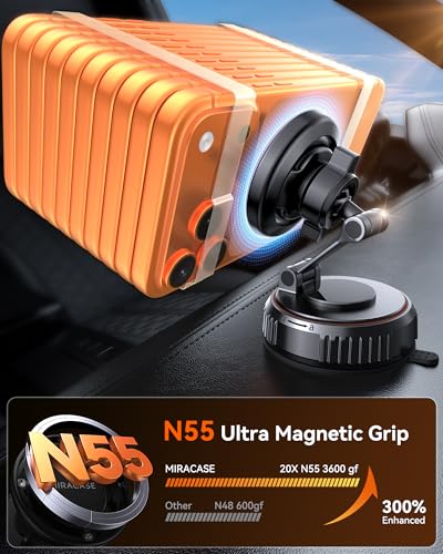 Miracase for MagSafe Car Mount[3600gf Strong Magnet & 89+LBS Suction Base]Vacuum Magnetic Phone Holders for Your Car, 360° Adjustable Dashboard & Windshield Mount with Dash Accents for All Smartphones