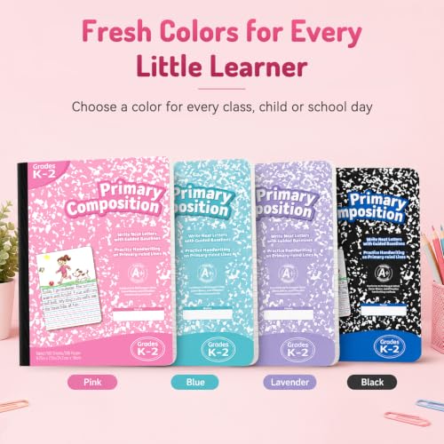 Forvencer Primary Composition Notebook K-2, Primary Journal Draw and Write | Half Page Composition Notebook, Primary Ruled Paper Grades K-2 and Kindergarten, 200 Pages/100 Sheets, 9.75 x 7.5 in , Pink