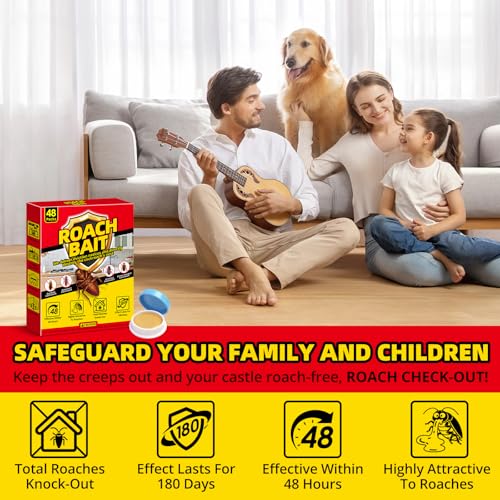 Cockroach Killer Indoor Home - 48 Packs | Roach Elimination Gel Fast-Acting in Kitchen and Home | Kills the Roaches' Nest | Prevents Reinfestation | Safe and Effective