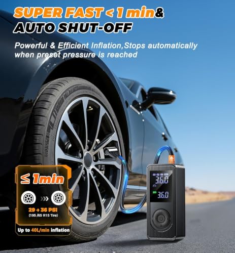 Tire Inflator Portable Air Compressor - 150 PSI 4X Fast Inflation Rechargeable Battery & 12V DC Adapter Powered Air Pump for Car Bike Motorcycle Tires Balls with LCD Display, LED Light