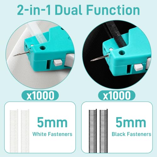 2026 New Stitch Gun for Clothes, Handheld Tagging Gun Quick Clothing Fixer Sewing Kit with 6 Replacement Needles, 1000 Black & 1000 White Fasteners (Blue-Gray)
