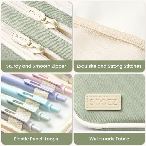 Sooez Large Capacity Pencil Case Pouch, Cute Pencil Pouch Pencil Bag | 3 Compartment, Aesthetic Pen Case with Zipper, Stationery Organizer, School Supplies for Teen Girl Boy Women Men, Black