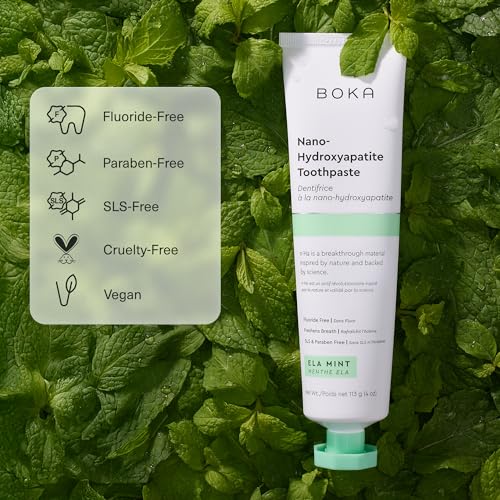 Boka Toothpaste - Fluoride Free Toothpaste, Nano Hydroxyapatite Toothpaste | Appropriate for Sensitive Teeth - Adult Oral Care - Ela Mint - 4 Oz, 1PK