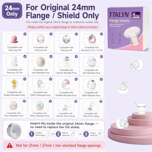 4 Pcs 17mm Flange Inserts, Soft Flange Reducer for 24mm Breast Shield | Compatible with Momcozy M5/M9/M6/V2 Pro/S12 Pro/eufy E10/S1/S1 Pro/Spectra/Elvie/Lansinoh/Paruu Breast Pumps