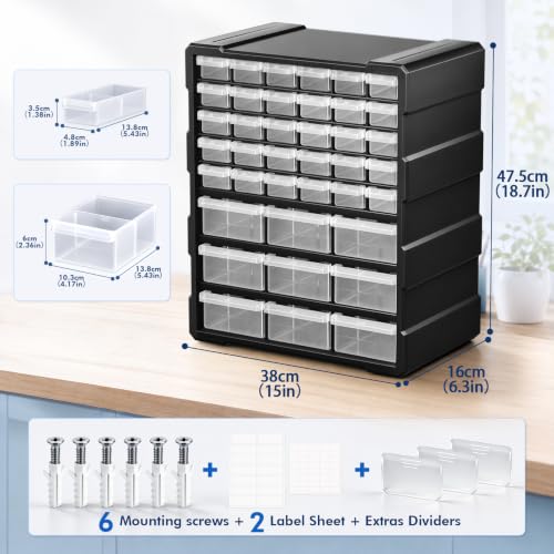 Drawer Organizer Craft Organizers and Storage with Dividers Labels Thicker | Small Parts Organizer Storage Hardware Screws Nuts Bolts Building Bricks Teacher Toolbox Charms Beads Scrapbook with Labels
