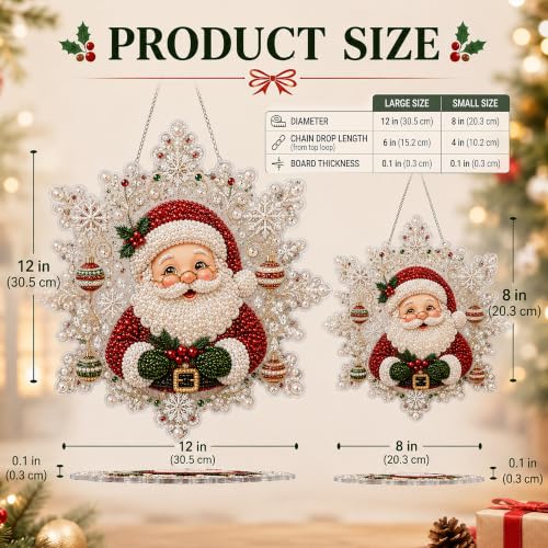 LJSCQF Christmas Pearl Diamond Painting Suncatcher Kit, DIY Craft | Pre-Assembled Metal Chain, Acrylic Snowflake Shape Board with Lace Edge, 3D Mixed-Sized Pearl Beads Craft (Style C, 8IN)