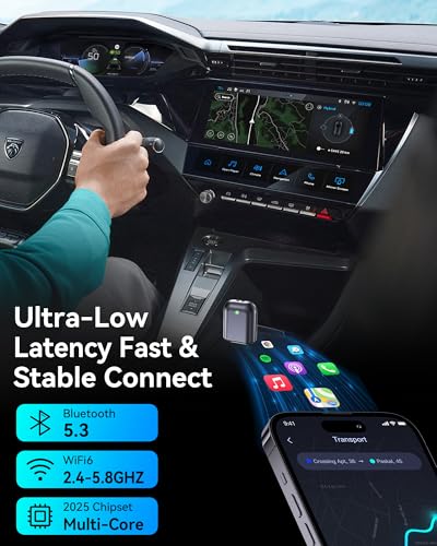 Burnt Sugar Wireless Carplay Adapter for iPhone 2026 Upgraded, Ultra-Mini USB for Apple Car Play Convert Wired to Wireless, Stable Low-Lag GPS Plug & Play for iOS 10+ & Cars from 2016+ (Jet Gray)