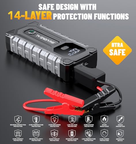 Sharmeal Car Jump Starter 7000A, Jump Starter Battery Pack for All Gas and 12.0L Diesel, 12V Portable Jump Box with LED Light