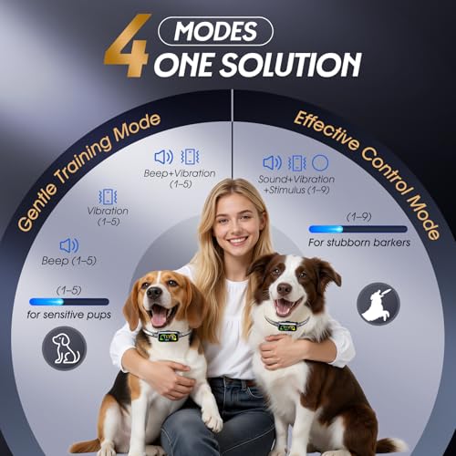Smart Dog Bark Collar with Advanced Bark Detection, Anti Barking Devices with 4 Adjustable Modes & 7 Sensitivity, Rechargeable Barking Collar for Small Medium Large Dogs, IP67 Waterproof (1, Metalic)