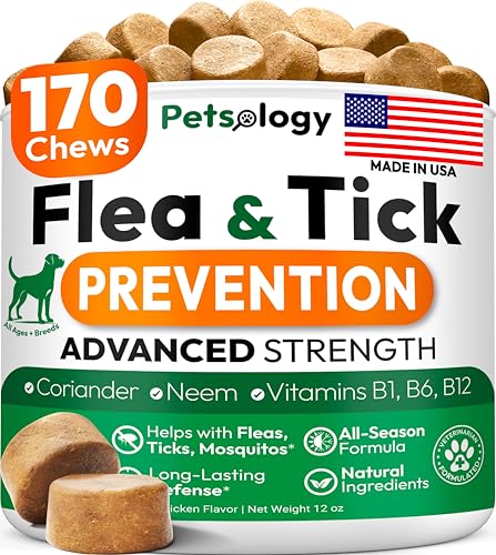 Flea and Tick Prevention for Dogs Pills - 170 Soft Chewables - Natural Dog Flea & Tick Control - Oral Defense Treatment for Dogs Supplement - Vet Formulated Chews - All Breeds & Ages - Made in USA