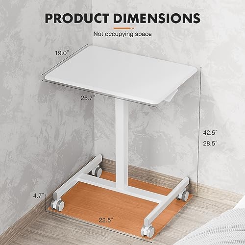 Sweetcrispy Mobile Rolling Desk, Small Standing Desk with Wheels | Adjustable Height Sit Stand Table, Portable Computer Workstations for Home Office, White