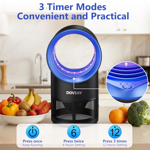 Fruit Fly Traps for Indoors, Blue Gnat Trap Indoor with Suction & Timer | Uv Light Lures Fruit Flies/Gnats, Timer 6/12hrs, Plug in Fly Trap with Suction, Kid & Pet Applicable, Low Noise, 10 refills