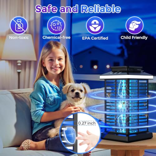 Bug Zapper Outdoor, Mosquito Zapper 3 in 1 Rechargeable Bug Zapper Outdoor with 5000mAh Battery & LED Night Light, 4000V Electric Fly Zapper for Outside,Patio,Backyard,Garden Black 01