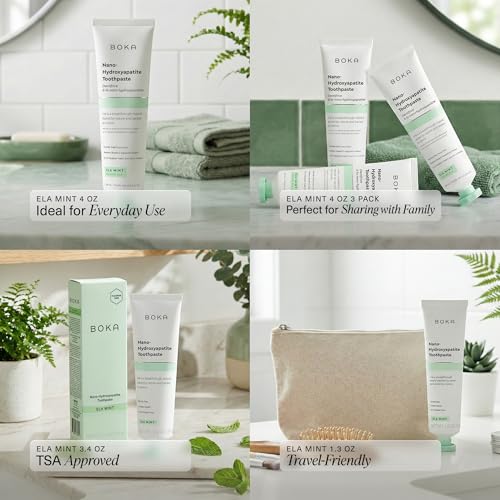 Boka Toothpaste - Fluoride Free Toothpaste, Nano Hydroxyapatite Toothpaste | Appropriate for Sensitive Teeth - Adult Oral Care - Ela Mint - 4 Oz, 1PK