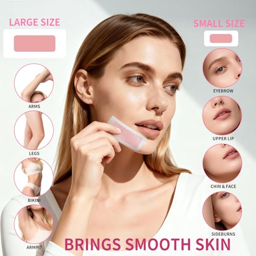 60PCS Wax Strips- 40Facial&20Body Waxing Kit for Women Hair Removal | Wax Strips for Face, Eyebrow, Body, Arms, Legs, Chest, Back, Bikini/Brazilian Waxing Strips & 4 Calming Oil Wipes,Rose